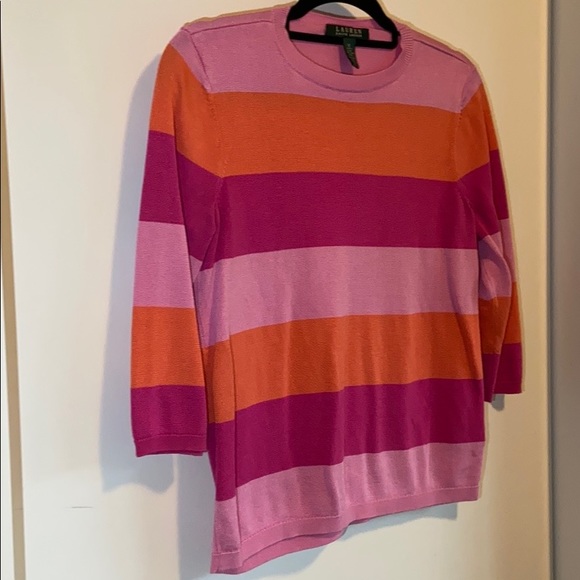 Lauren Ralph Lauren Striped Pink & Orange Sweater - Picture 3 of 4